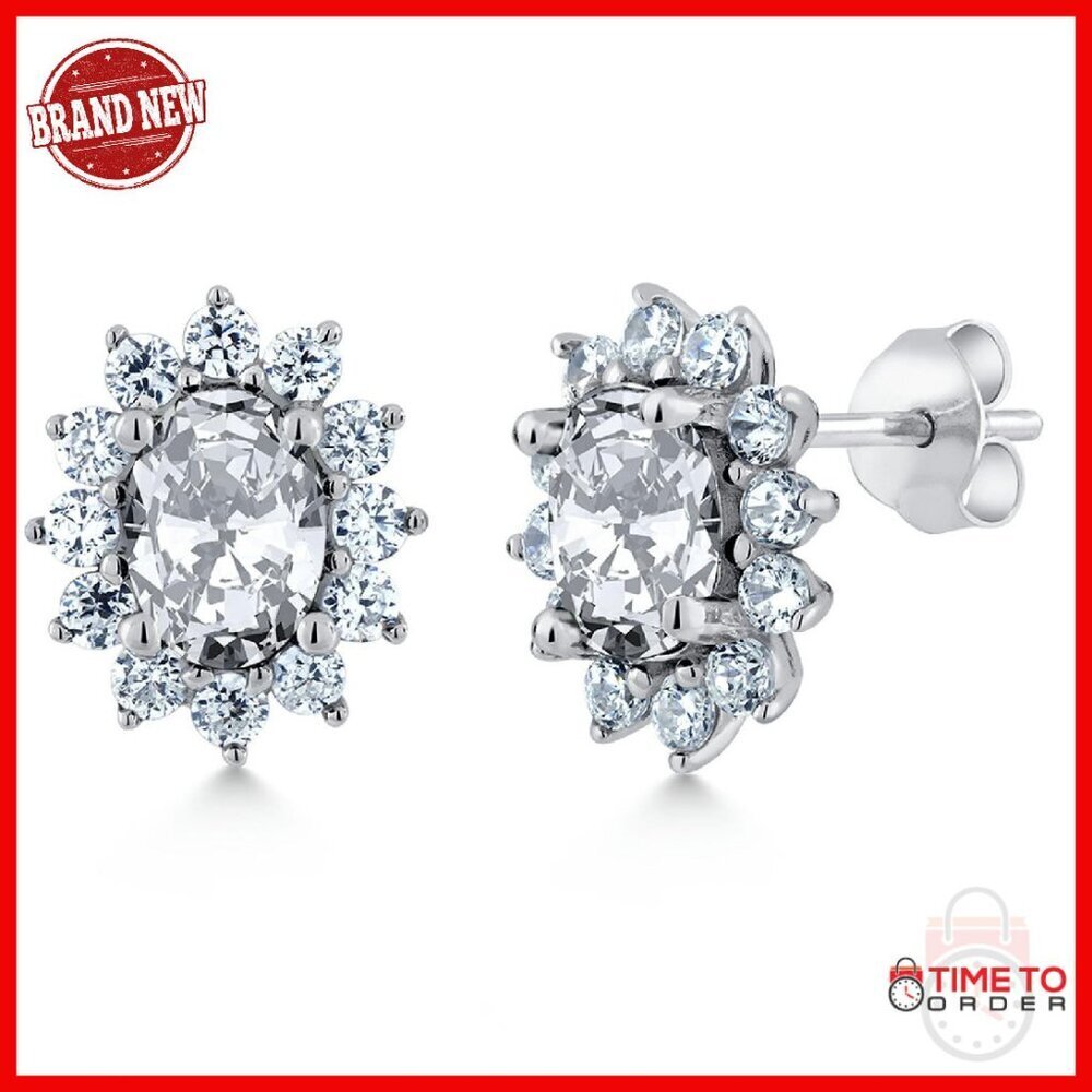 7x5mm Oval Gemstone Stud Earrings 925 Sterling Silver Halo Style